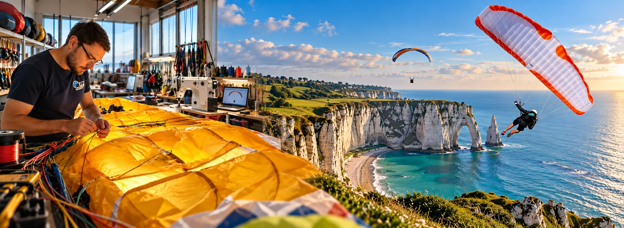Atelier de parapente face aux falaises normandes